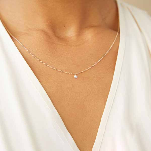 Buy Solitaire Diamond Necklace / Solid Gold .03ct Delicate Diamond Necklace  / Floating Diamond Necklace / Dainty Diamond Bezel Set Necklace Online in  India - Etsy